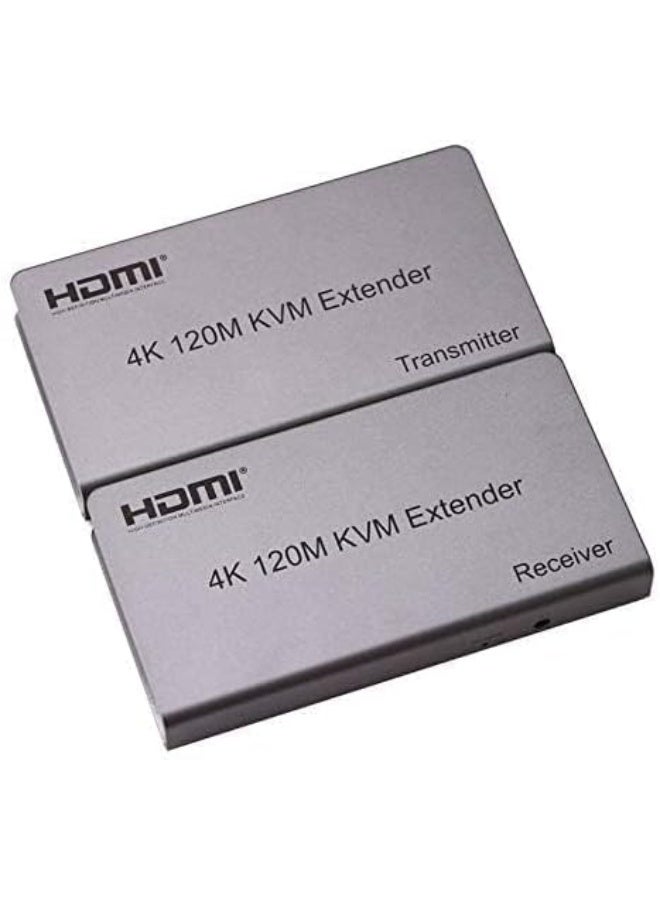 جهاز تمديد RuhZa HDMI KVM 4K لمسافة 120 متر عبر كابل إيثرنت Cat5/5e/Cat6، يدعم USB للوحة المفاتيح، الفأرة، وشاشة اللمس - رمادي - Image 1