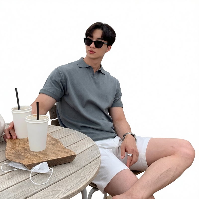 Mens Casual Short Sleeve Polo Shirt Solid Top - Image 1