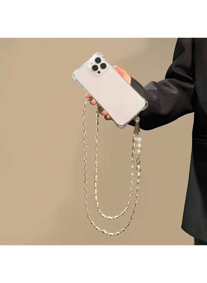 Clear Case For iPhone 16 Pro Max White Pearl Fake Leather Long Crossbody Lanyard Phone Case With Transparent Phone Strap Handsfree Carrying Travel Companion Stylish Secure Attachment Lightweight Phone Holder - Image 4