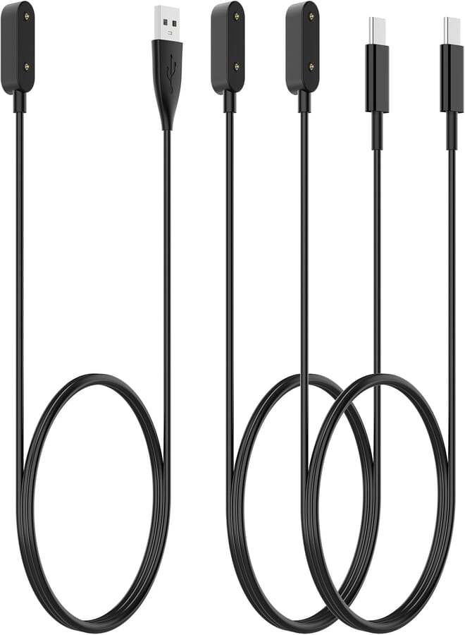Simpeak Pack of 3 Charging Cable Compatible with Huawei Watch Fit 3 / Fit2 / Fit / Band 9 / 8 / 7 / 6, 100 cm Replacement USB & Type C Charging Cable - Black