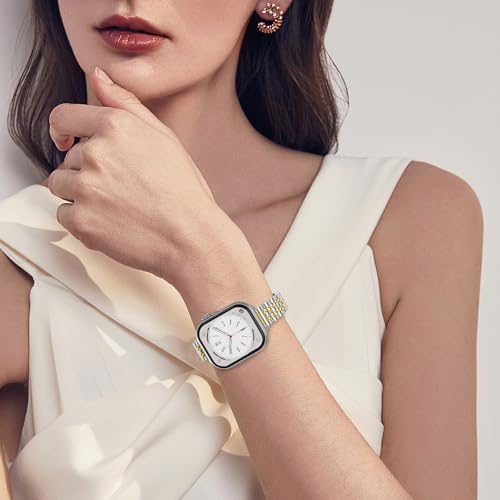FINTIE Metal Band Compatible with Apple Watch Bands 42mm(Series 11 10) 41mm 40mm 38mm, Stainless Steel Slim Chain Strap for iWatch Series 11 10 9 8 7 6 5 4 3 2 1 SE3 SE2 SE, Silver/Gold - Image 3