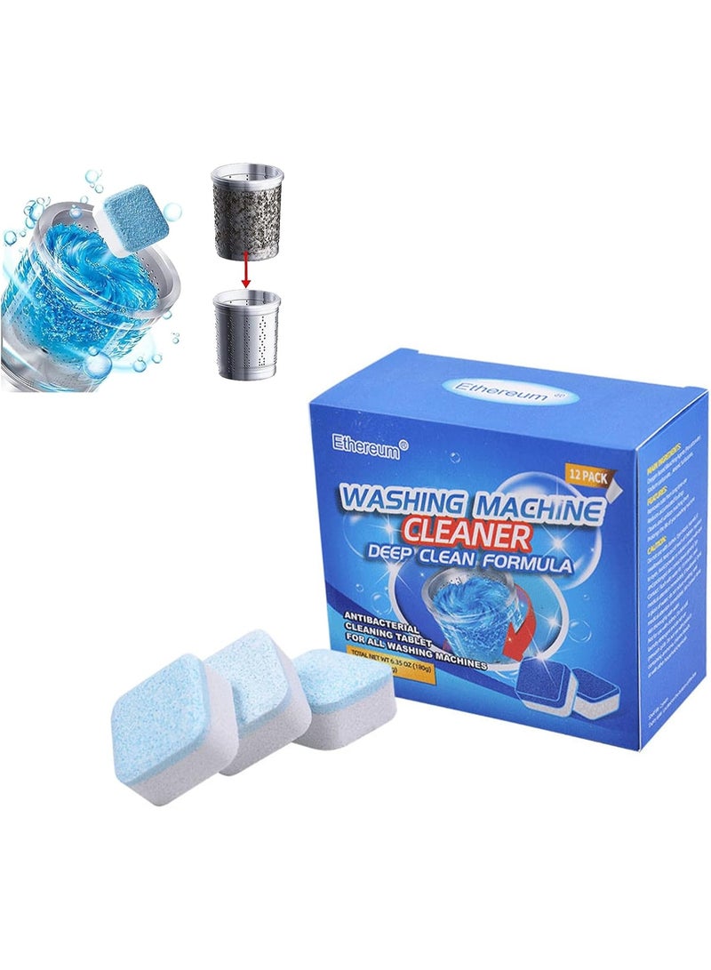Ethereum 12PCS Washing Machine Detergent Effervescent Tablets, Washing Machine Detergent, Descaling, Sterilization and Decontamination Deep Cleaning Tablets  T-459 - Image 1