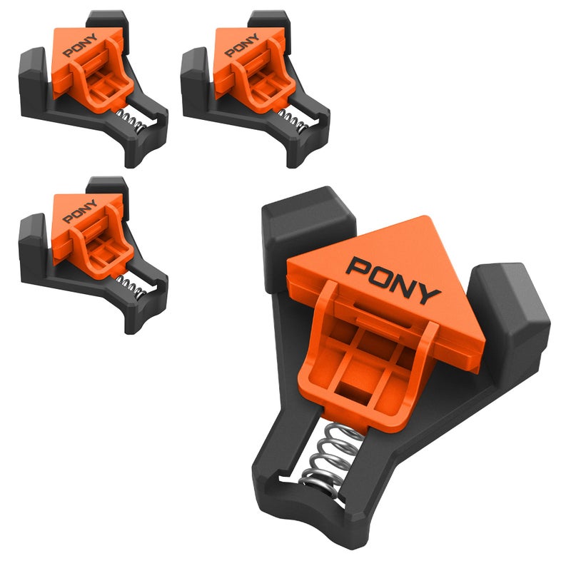 PONY 4Pack Corner Clamp for Woodworking 90 Degree Right Angle Clamp LightDuty Single Handle Wood Clamps Adjustable Spring Loaded Woodworking Clamp Frame Cabinet Wood Tools Accessories