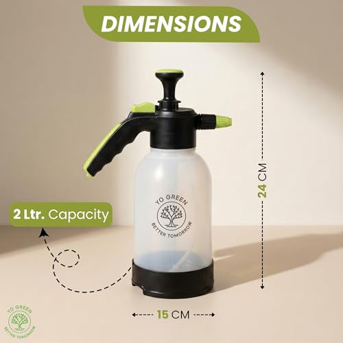 Yo Green 2L Spray Pump for Plants | Garden Sprayer with Adjustable Nozzle | Plastic Water Spray Bottle for Gardening, Car & Bike Wash | Leak-Proof Plant Watering Pump, Easy-Fill Water Sprayer (Black) - Image 2