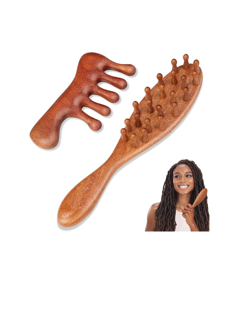 general 2 Pack Loc Comb for Sisterlocks, Wooden Scalp Massager for Dreadlocks, Sandalwood Wide Tooth Hair Comb for , Natural  Head Massage Tool for Hair Growth Relaxation Stress - Image 1