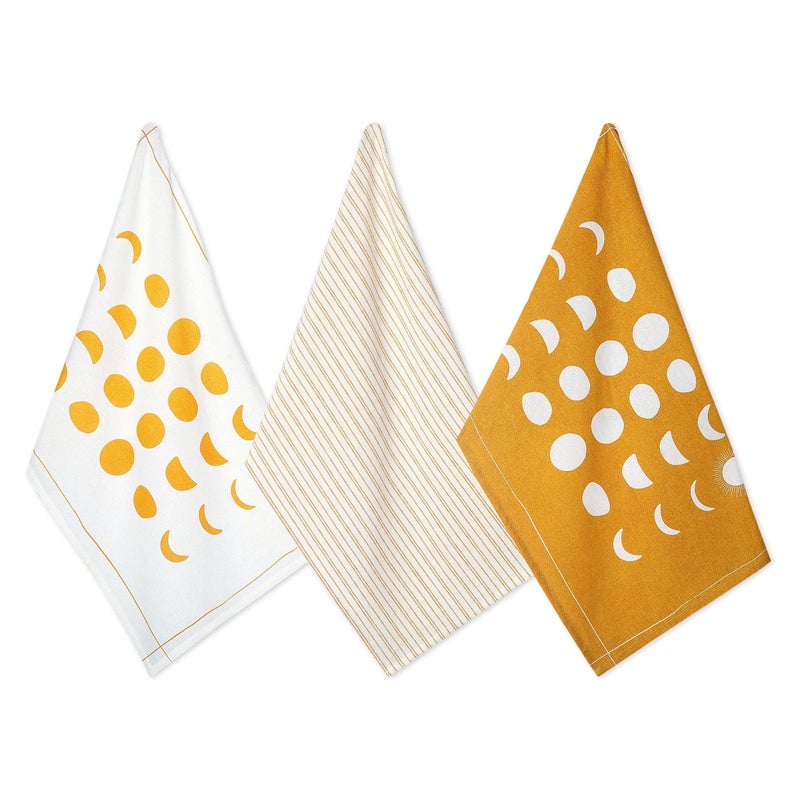 Folkulture Kitchen Towels with Hanging Loop 18x28 Set of 3 Modern Tea Towels or Dish Towels for Drying Dishes 100 Cotton Dishcloths Absorbent Machine Washable Mustard