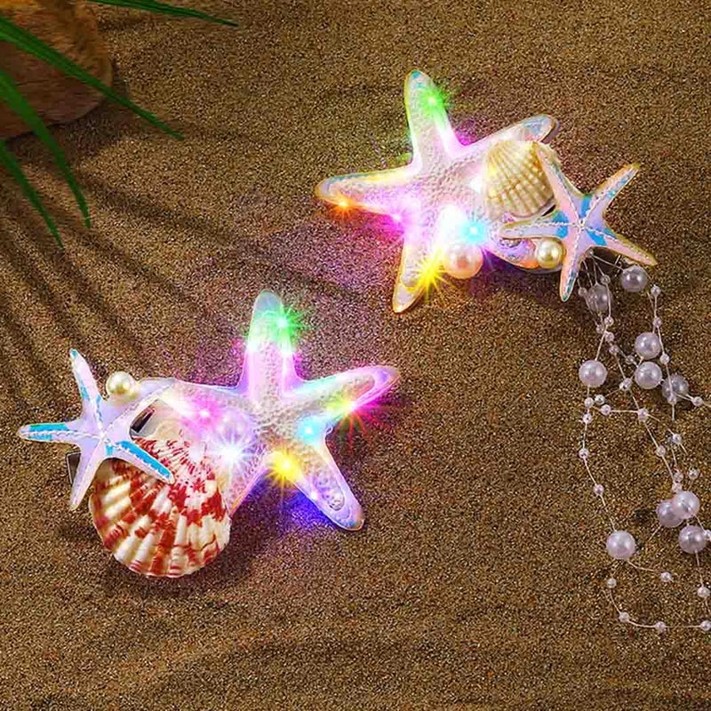 JAKAWIN JAKAWIN Light Up Starfish Hair Clips LED Mermaid Costume Hair Barrettes Seashell Ocean Glowing Hair Accessories for Women 2 PCS 