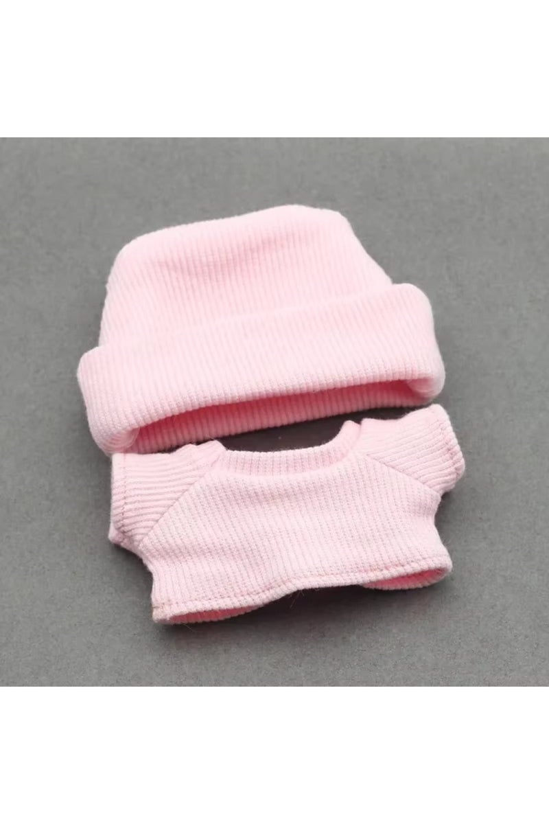 طقم ملابس دمية وردية من لابوبو، يتضمن قبعة محبوكة بحواف مزخرفة وقميصًا محبوكًا، هدية