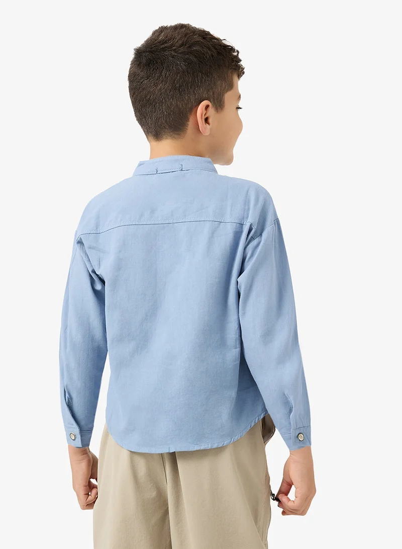 Pinata  Blue Granded Collar Cotton Shirt for Men | Best Price UAE