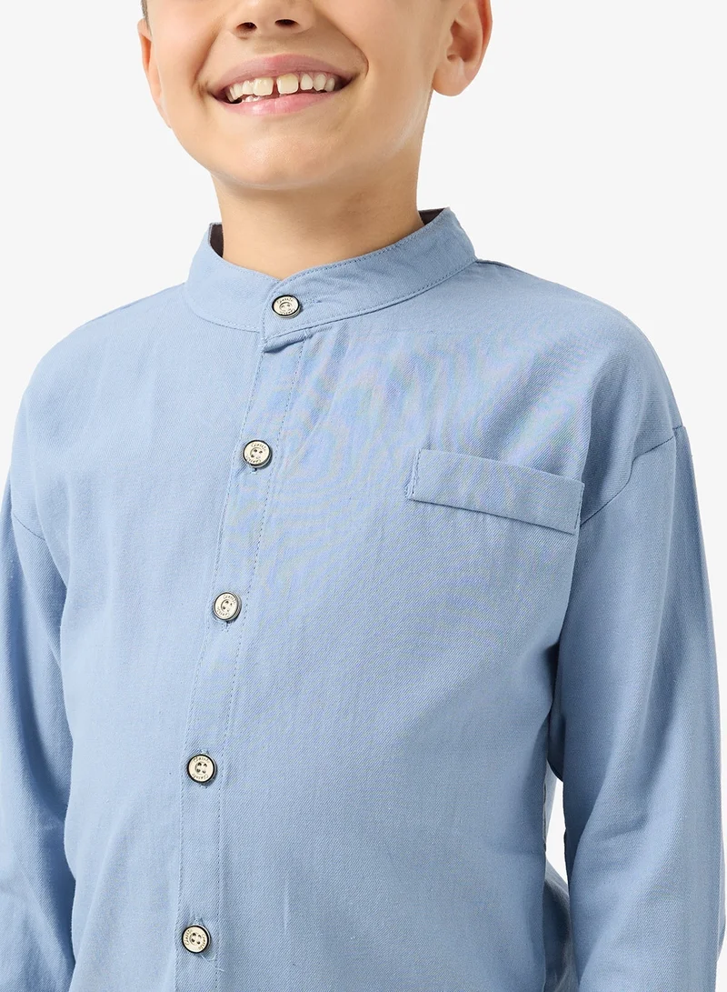 Pinata Blue Granded Collar Cotton Shirt
