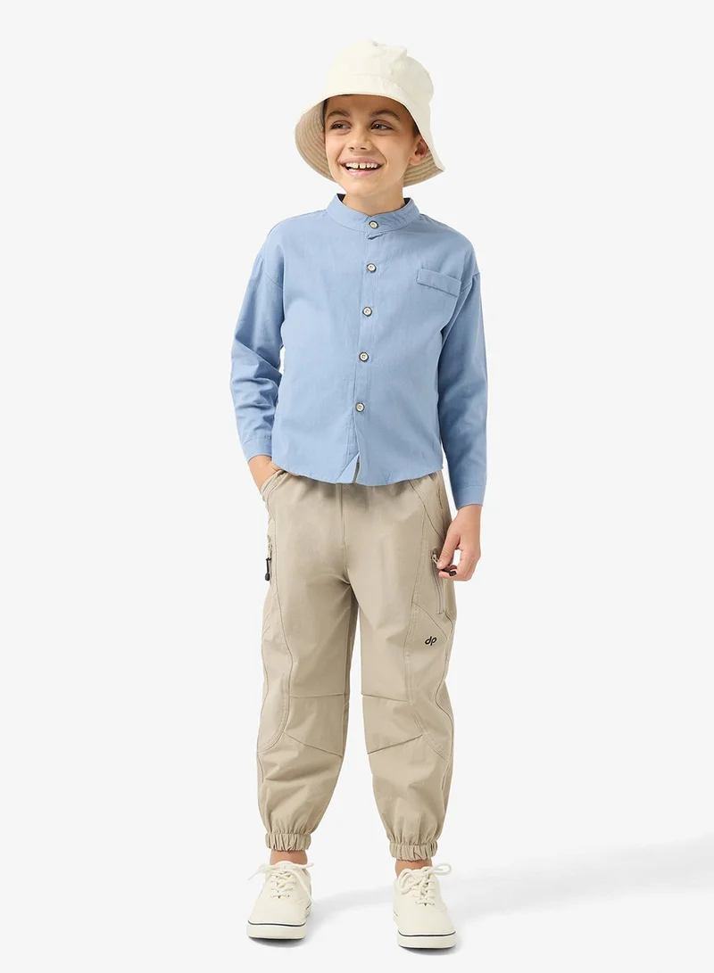 Pinata  Blue Granded Collar Cotton Shirt for Men | Best Price UAE