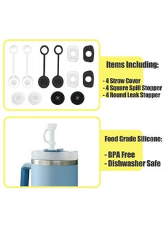 Peachjoy 12 PCS Silicone Spill Proof Stopper Set for Cup 1.0 40oz or 30oz, Reusable Straw Cover Including 4 Square Spill Stopper, 4 Round Leak Stopper and 4 Straw Cover Cap  - Image 2