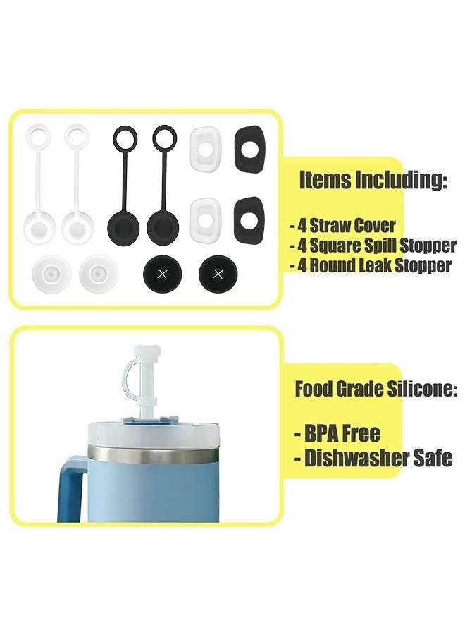 Peachjoy 12 PCS Silicone Spill Proof Stopper Set for Cup 1.0 40oz or 30oz, Reusable Straw Cover Including 4 Square Spill Stopper, 4 Round Leak Stopper and 4 Straw Cover Cap - Image 2