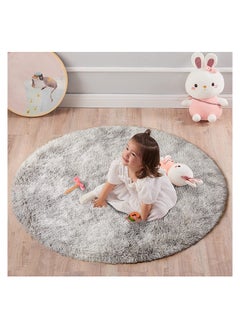 HQ-GAMING Soft Round Area Rug Tie-Dyed Light Grey Fluffy Circle Rug Fuzzy Rug Small Plush Carpets for Kids Baby Bedroom Nursery Room Decor  - Image 2