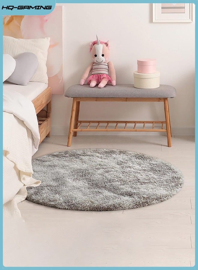إتش كيو جيمنغ سجادة ناعمة دائرية مصبوغة برباط رمادي فاتح منفوش دائري سجادة لطيفة ضبابية صغيرة قطيفة للأطفال غرفة نوم الأطفال ديكور غرفة الحضانة - Image 1