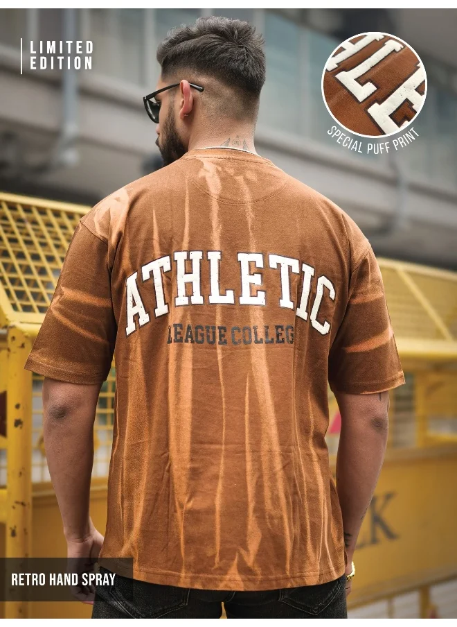 مانياك Maniac Mens Athletic Strokes Round Neck 3/4th Sleeve Brown Cotton T-Shirt