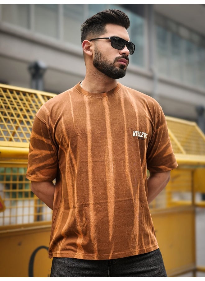 Maniac Maniac Mens Athletic Strokes Round Neck 3/4th Sleeve Brown Cotton T-Shirt  - Image 3