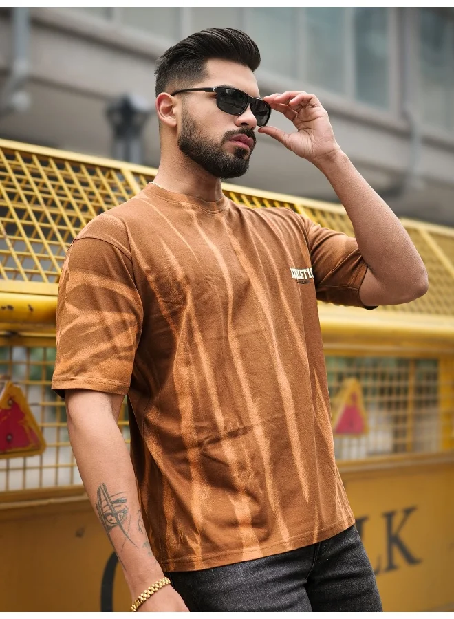 Maniac Maniac Mens Athletic Strokes Round Neck 3/4th Sleeve Brown Cotton T-Shirt