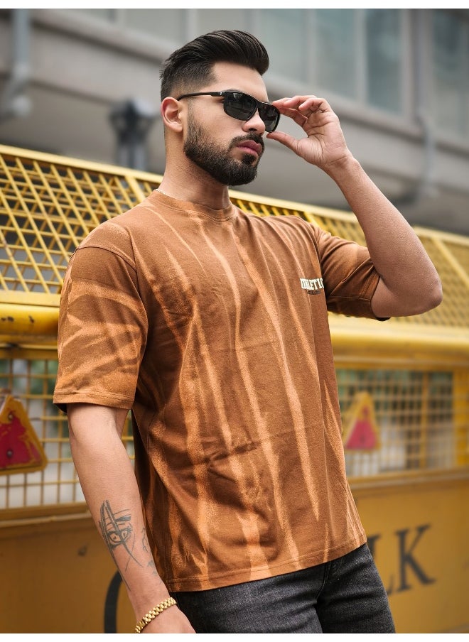 Maniac Maniac Mens Athletic Strokes Round Neck 3/4th Sleeve Brown Cotton T-Shirt  - Image 5