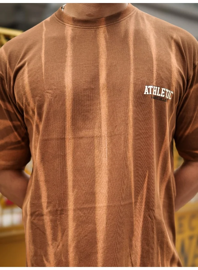 Maniac Maniac Mens Athletic Strokes Round Neck 3/4th Sleeve Brown Cotton T-Shirt