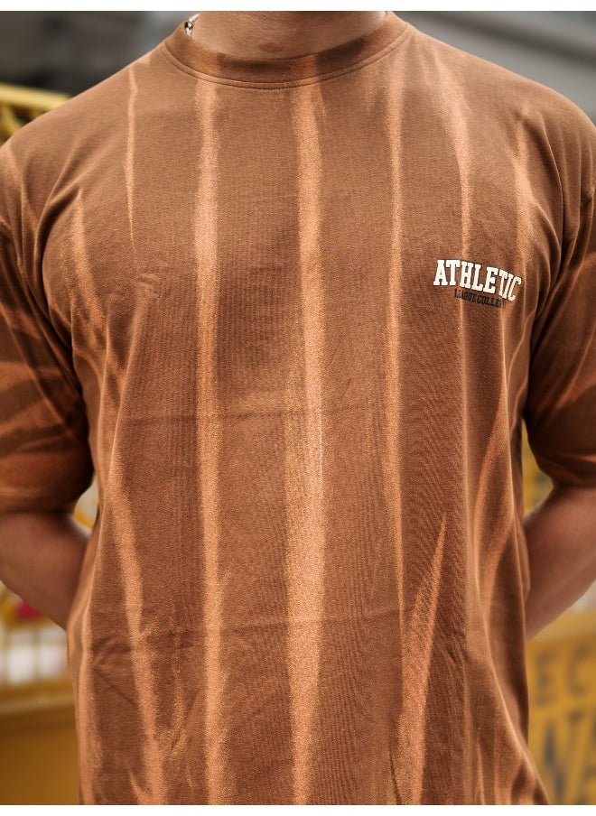 Maniac Maniac Mens Athletic Strokes Round Neck 3/4th Sleeve Brown Cotton T-Shirt  - Image 4