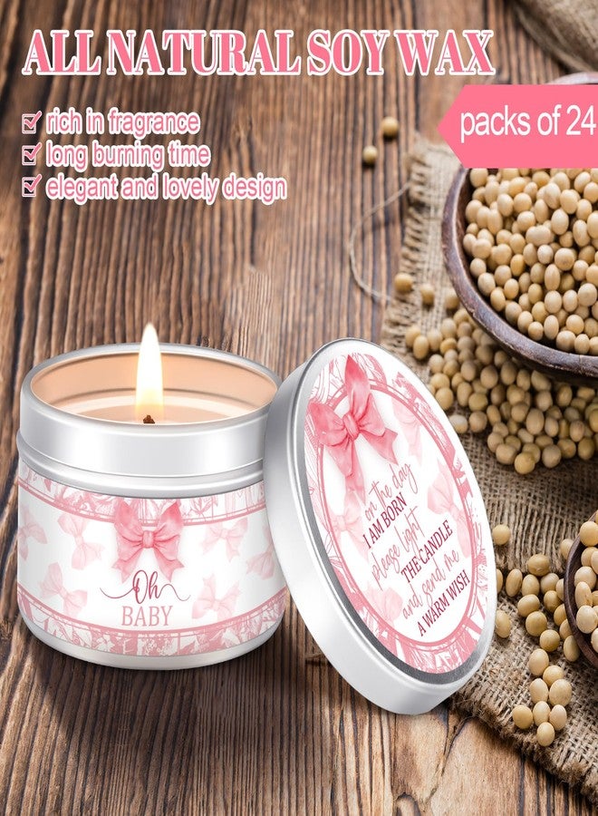 MTLEE 24 Pcs Bow Baby Shower Party Favors Candles Lavender Scented Baby Shower Favors for Guests Rustic Tealights Candles Gender Reveal Return Gifts Girl Boy(1.2 Oz, Pink) - Image 3