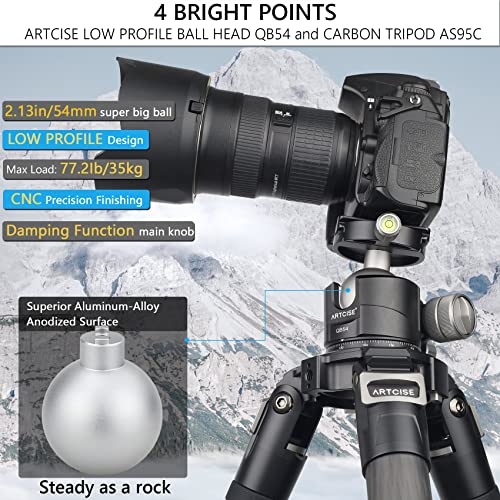 ARTCISE Low Profile Ball Head Unique 54mm Ball 360 Panoramic Tripod Head CNC Aluminium Alloy Metal Ball-Head Arca Swiss Quick Release Plate Max Loading 77lbs/35kg - Image 2