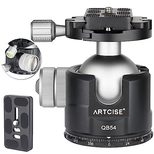 ARTCISE Low Profile Ball Head Unique 54mm Ball 360 Panoramic Tripod Head CNC Aluminium Alloy Metal Ball-Head Arca Swiss Quick Release Plate Max Loading 77lbs/35kg - Image 1