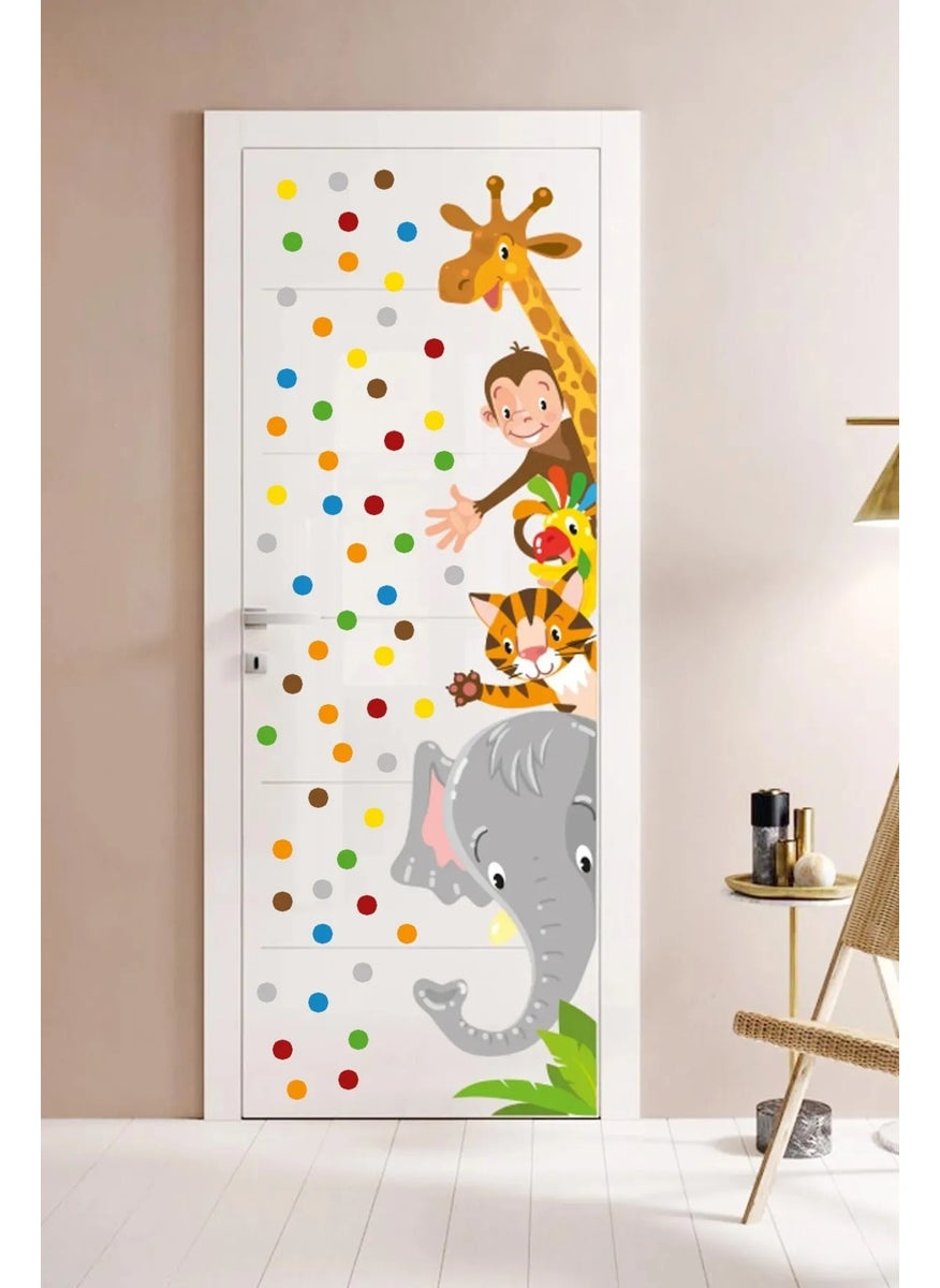 Kt Grup Safari Animals Door Cabinet and 65 Pieces Polka Dot Wall Sticker Set  - Image 1