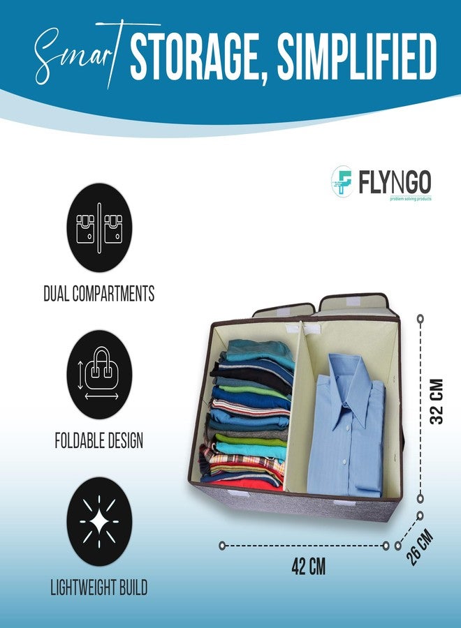 FLYNGO Foldable Cloth Organizer Storage Box for Wardrobe, Closet Basket Bin Organiser for Books, Toys, Other Supplies With Lid (Grey) (Grey) - Image 3