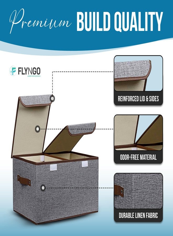 FLYNGO Foldable Cloth Organizer Storage Box for Wardrobe, Closet Basket Bin Organiser for Books, Toys, Other Supplies With Lid (Grey) (Grey) - Image 2