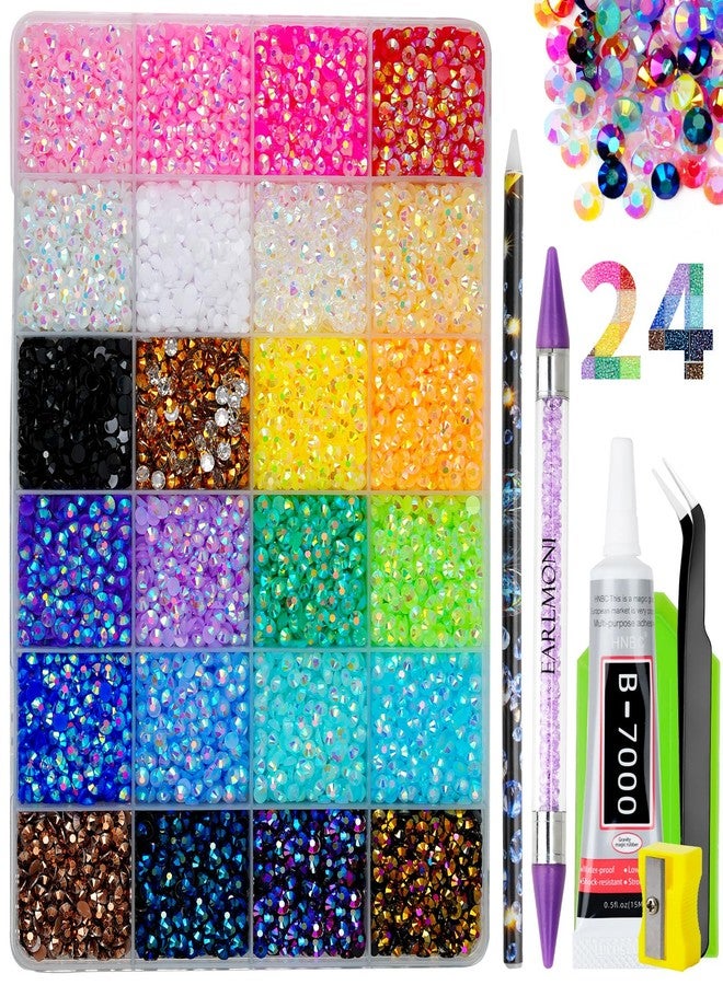 EARLMONI 30000Pcs Resin Jelly Rhinestones for Bedazzling, EARLMONI Flatback Gems Bedazzler Kit with 15ml B7000 Jewelry Glue Rhinestones Picker Tool (4mm 24 Colors) - Image 1