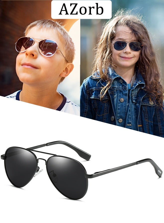 AZorb Polarised Aviator Kids Sunglasses for Boys Girls - Metal Frame Spring hinge Childrens Trendy Sun Glasses with UV400 Protection - Image 1