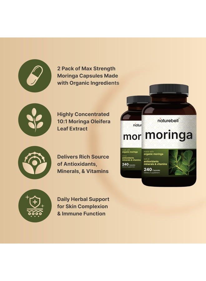 NatureBell Pure Moringa Capsules 8,000mg Per Serving (2 Pack) | Made with Moringa Powder Organic, 480 Capsules – Green Superfood, Skin Health, & Immune Support – Non-GMO, Gluten Free, 8 Month Supply - Image 3
