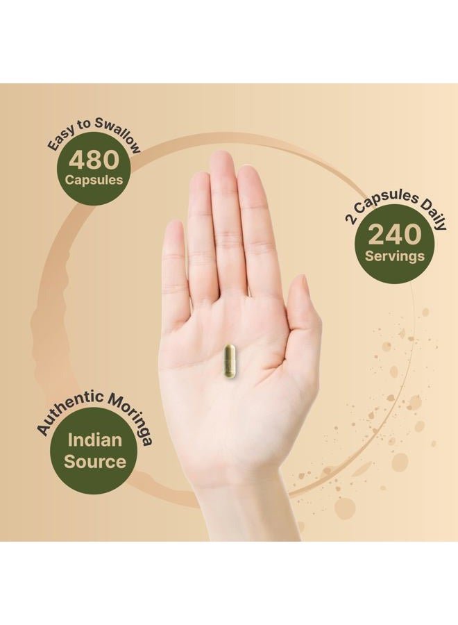 NatureBell Pure Moringa Capsules 8,000mg Per Serving (2 Pack) | Made with Moringa Powder Organic, 480 Capsules – Green Superfood, Skin Health, & Immune Support – Non-GMO, Gluten Free, 8 Month Supply - Image 4