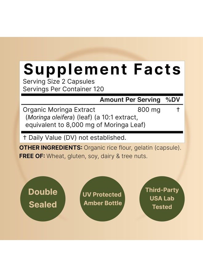 NatureBell Pure Moringa Capsules 8,000mg Per Serving (2 Pack) | Made with Moringa Powder Organic, 480 Capsules – Green Superfood, Skin Health, & Immune Support – Non-GMO, Gluten Free, 8 Month Supply - Image 2