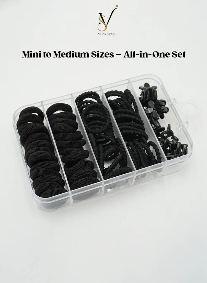 فيوستار مجموعة ربطات شعر فيوستار، 74 قطعة، لون أسود - أربطة مطاطية متينة ومشابك مخالب صغيرة للنساء والفتيات - لا تسبب التلف، ثبات قوي، صندوق تخزين مناسب للسفر - Image 2