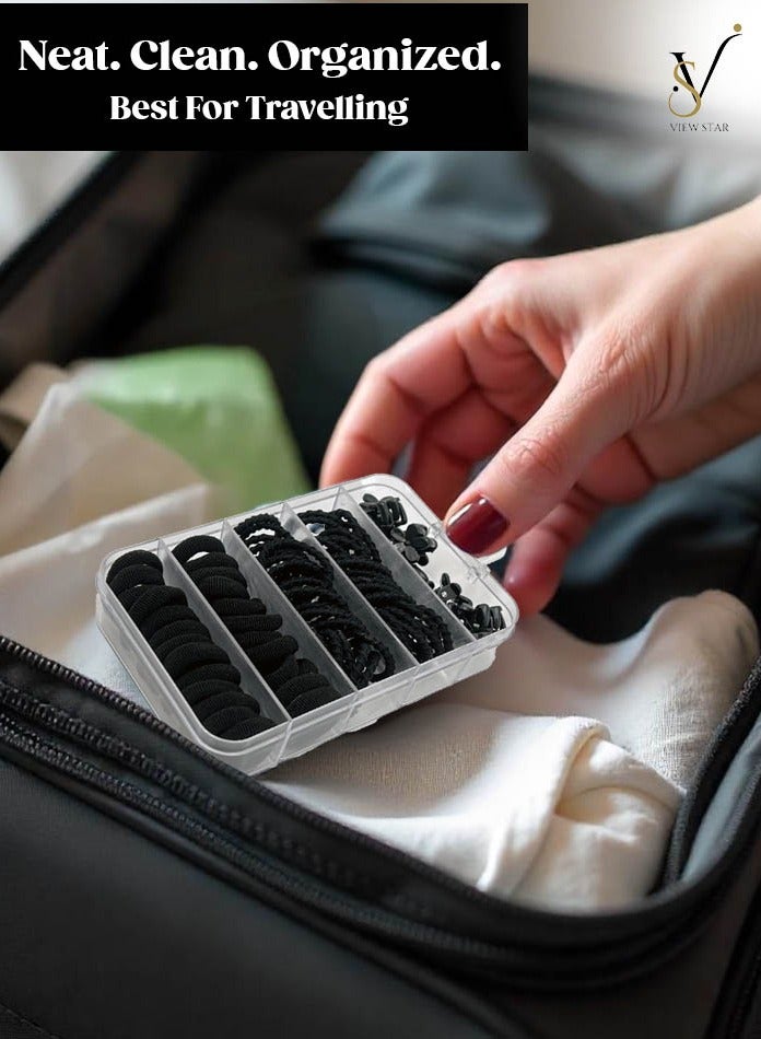 فيوستار مجموعة ربطات شعر فيوستار، 74 قطعة، لون أسود - أربطة مطاطية متينة ومشابك مخالب صغيرة للنساء والفتيات - لا تسبب التلف، ثبات قوي، صندوق تخزين مناسب للسفر - Image 5