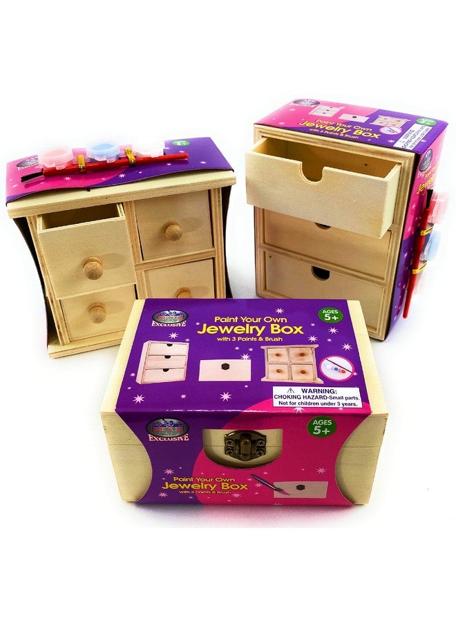 Matty's Toy Stop Design & Paint Your Own Wooden Jewelry Box Set with Mirror Jewelry Box, 3 Drawer Dresser, 4 Drawer Dresser, 3 Brushes & 9 Paints (3 Pink, 3 Blue & 3 White) Gift Set Bundle - 3 Pack - Image 1