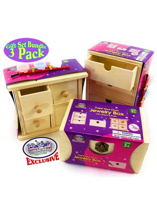 Matty's Toy Stop Design & Paint Your Own Wooden Jewelry Box Set with Mirror Jewelry Box, 3 Drawer Dresser, 4 Drawer Dresser, 3 Brushes & 9 Paints (3 Pink, 3 Blue & 3 White) Gift Set Bundle - 3 Pack - Image 3
