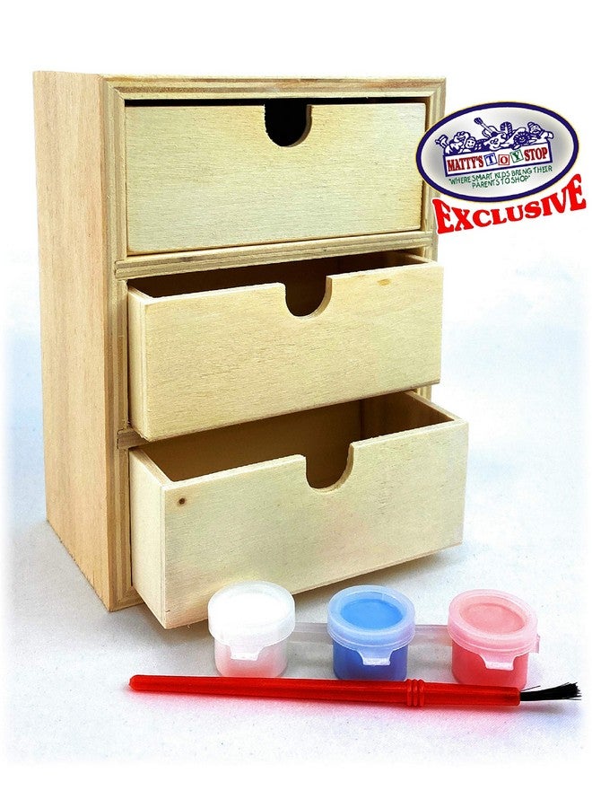Matty's Toy Stop Design & Paint Your Own Wooden Jewelry Box Set with Mirror Jewelry Box, 3 Drawer Dresser, 4 Drawer Dresser, 3 Brushes & 9 Paints (3 Pink, 3 Blue & 3 White) Gift Set Bundle - 3 Pack - Image 5
