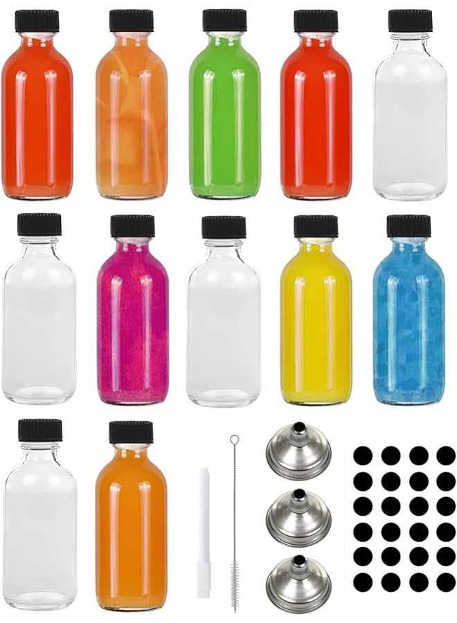 12 Pack 2 oz Small Clear Glass Bottles 3 stainless steel funnels strong lid Ginger shot Potion Juice 24 stickers Shots bottle boston Oils Bottle Glass Bottles Liquid Bottle 60ml - Image 1