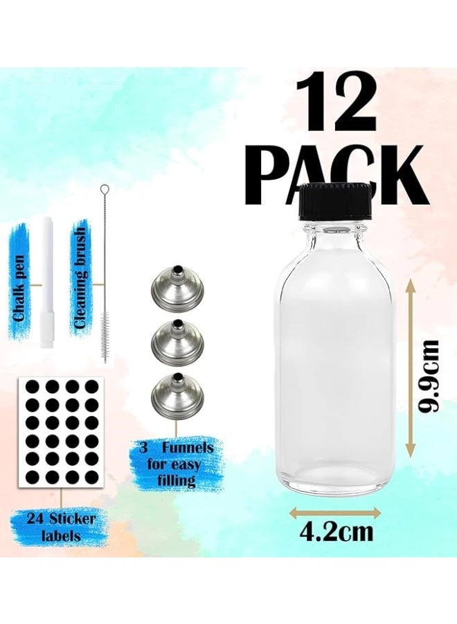 12 Pack 2 oz Small Clear Glass Bottles 3 stainless steel funnels strong lid Ginger shot Potion Juice 24 stickers Shots bottle boston Oils Bottle Glass Bottles Liquid Bottle 60ml - Image 4