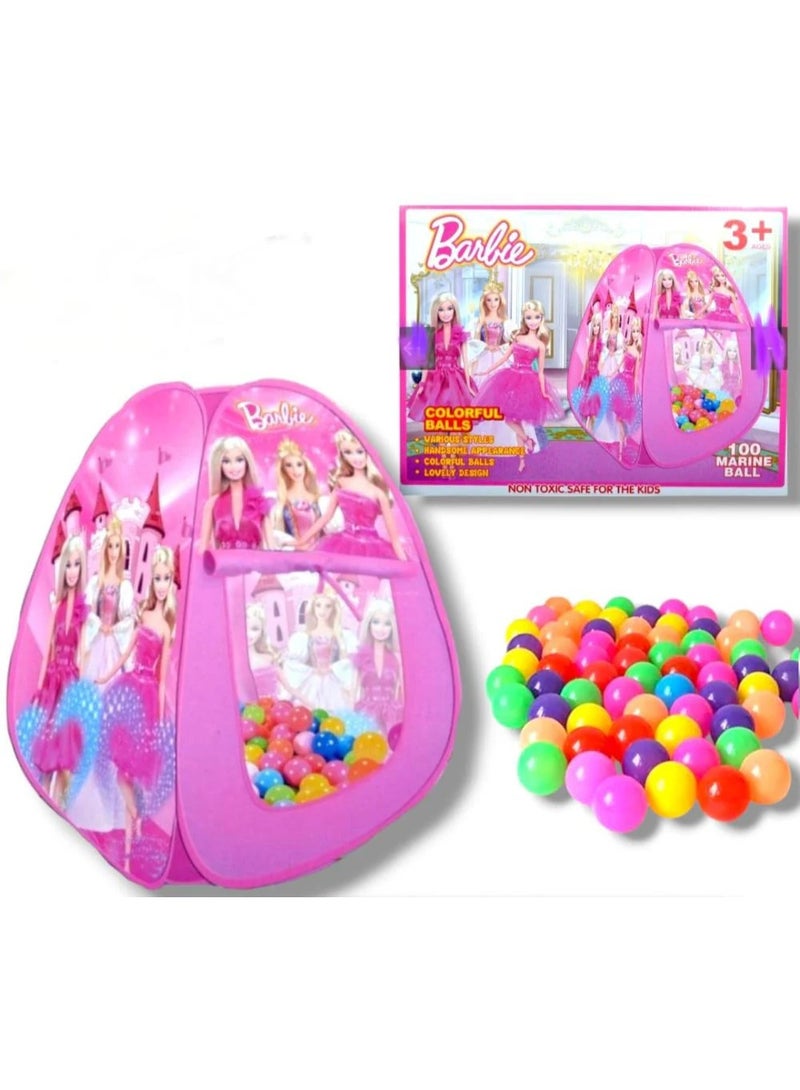 Barbie Children's Play Tent with 100 Ocean Balls – Barbie-Themed Foldable Kids Tent for Indoor & Outdoor Fun - Image 1