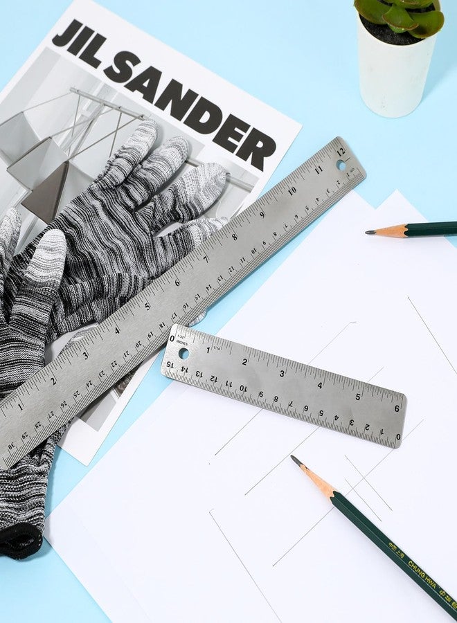 Psyqtsuary Metal Ruler, 6+12+18 Inch Stainless Steel Metal Ruler with Cork Backing Non-Slip Rulers with Inch and Centimeters Straight Edge Prevent Ink Leakage for Student School Office Drafting Engineering - Image 3
