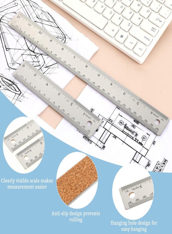Psyqtsuary Metal Ruler, 6+12+18 Inch Stainless Steel Metal Ruler with Cork Backing Non-Slip Rulers with Inch and Centimeters Straight Edge Prevent Ink Leakage for Student School Office Drafting Engineering - Image 4