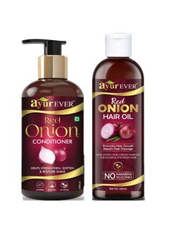 AYUREVER Red Onion Oil With Hair Applicator (200 Ml) + Onion Hair Shampoo (300Ml)  - Image 1