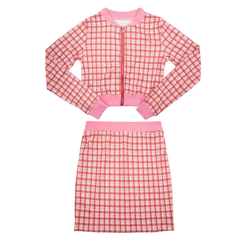 THLAI Women 2 Piece Skirt Set Long Sleeve Jacket Crop Top and Bodycon Mini Skirt Set Pink Party Outfits Birthday Suits - Image 2