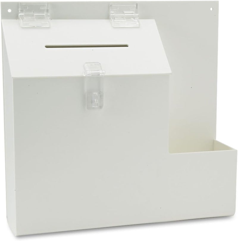 deflecto 79803 Plastic Suggestion Box with Locking Top 13 34 x 3 58 x 13 1516 White - Image 1