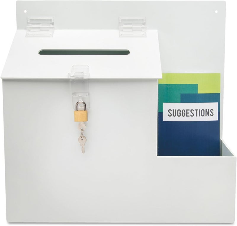 deflecto 79803 Plastic Suggestion Box with Locking Top 13 34 x 3 58 x 13 1516 White - Image 5